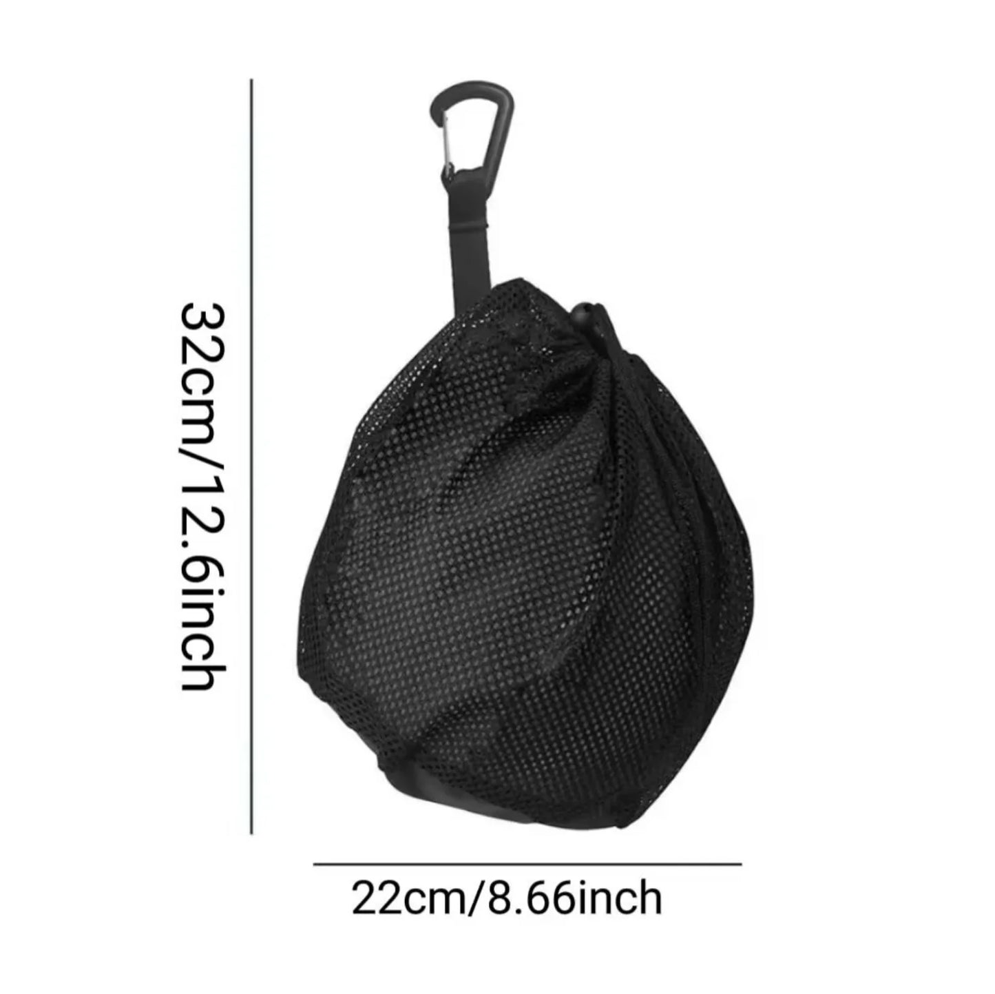 Drawstring Mesh Sports Ball Bag - Basketball, Football, Volleyball Storage Bag with Carabiner