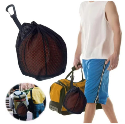 Drawstring Mesh Sports Ball Bag - Basketball, Football, Volleyball Storage Bag with Carabiner