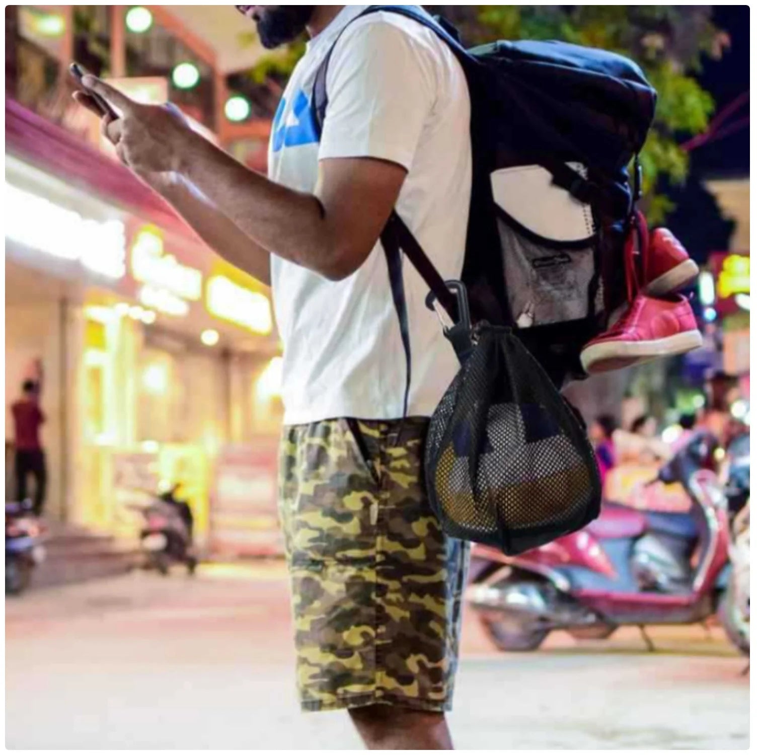 Drawstring Mesh Sports Ball Bag - Basketball, Football, Volleyball Storage Bag with Carabiner