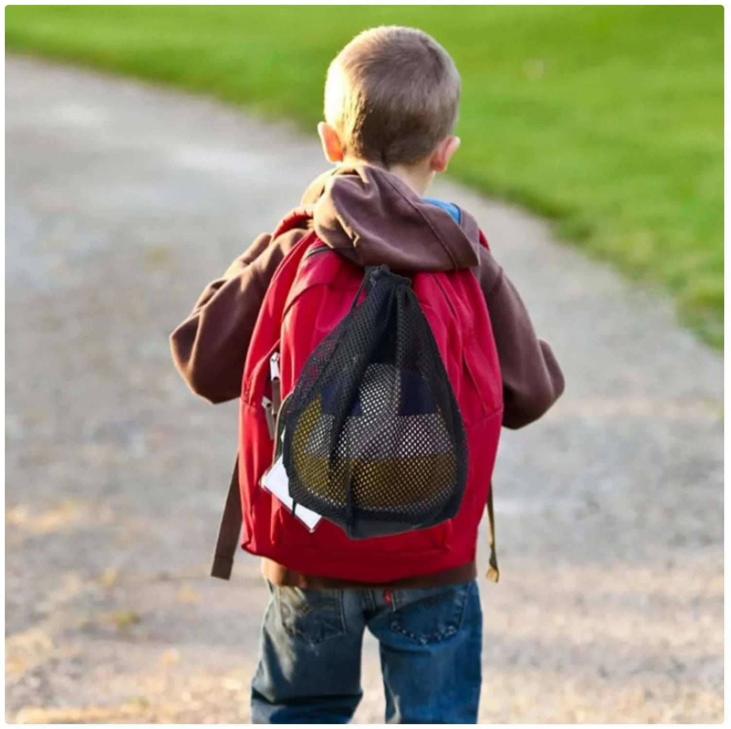 Drawstring Mesh Sports Ball Bag - Basketball, Football, Volleyball Storage Bag with Carabiner