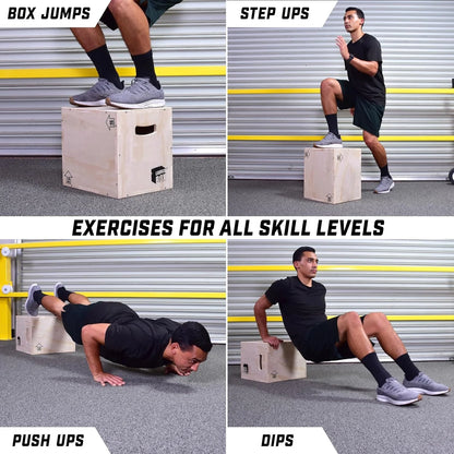 Fitness 3-In-1 Plyo Jump Box - Small, Standard, or XL - Launch Box Exercises for All Skill Levels